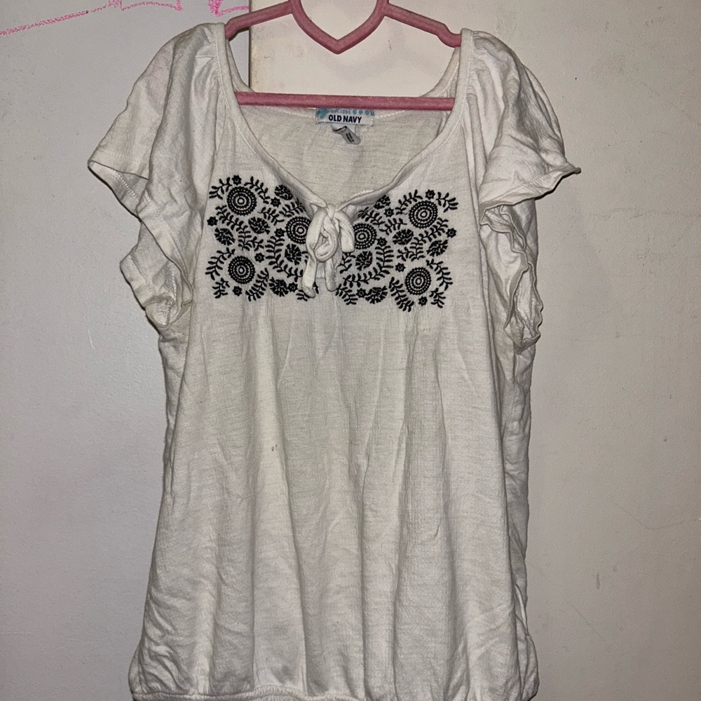 Old Navy Cream Top with Black Embroidery